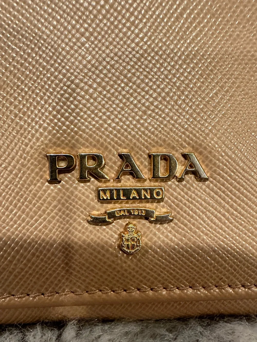 Prada Gold-Logo Saffiano Wallet in Nude Pink